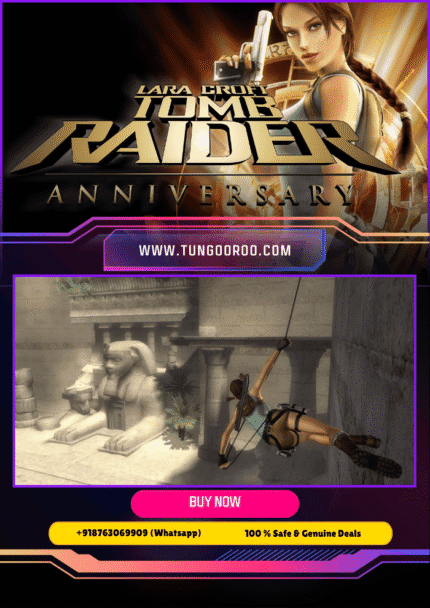 Epic 4K remastered screenshot of Lara Croft leaping across ancient ruins in Tomb Raider Anniversary, showcasing intense platforming, puzzles, and combat in stunning high-res visuals 4K