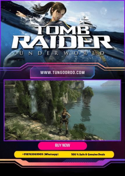 Epic 4K screenshot of Lara Croft diving into ancient Mayan ruins in Tomb Raider: Underworld, wielding dual pistols against mythical beasts, stunning graphics and thrilling action, 4K.