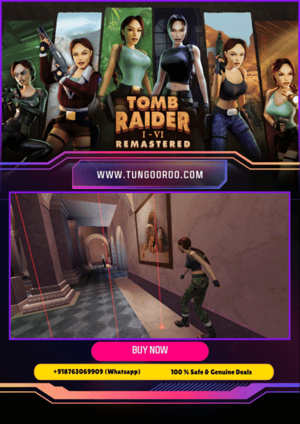 Epic 4K remastered Lara Croft leaping across ancient ruins in Tomb Raider I-VI, showcasing upgraded graphics, tombs, puzzles, and action-packed adventures in stunning detail 4K