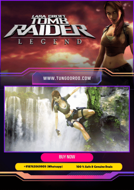 Epic 4K screenshot of Lara Croft leaping across ancient ruins in Tomb Raider Legend (2006), showcasing fluid acrobatics, pistol-whipping action, and mythical artifacts in stunning high-res detail 4K