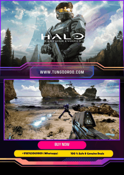 Halo: Combat Evolved campaign gameplay — Master Chief in green Mjolnir armor fires a battle rifle inside the Pillar of Autumn and explores alien ringworld landscapes with Covenant ships overhead, high-contrast lighting, dramatic explosions, and detailed HUD elements 4K