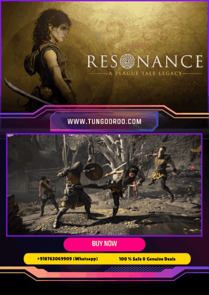 Resonance: A Plague Tale Legacy key art featuring Sophia exploring the mysterious Minotaur’s Island, wielding her weapon amid ancient Minoan ruins, deadly enemies and a supernatural curse in Asobo Studio’s cinematic action-adventure 4k
