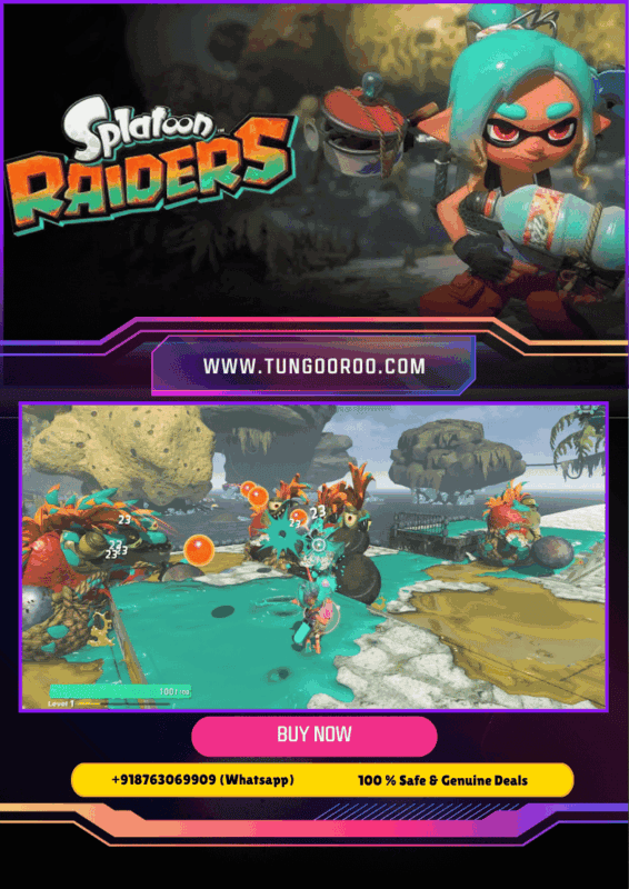 Splatoon Raiders key art featuring the Mechanic alongside Deep Cut on the mysterious Spirhalite Islands, using ink weapons and mechanical gadgets against Salmonid enemies in Nintendo’s colourful action RPG adventure 4k
