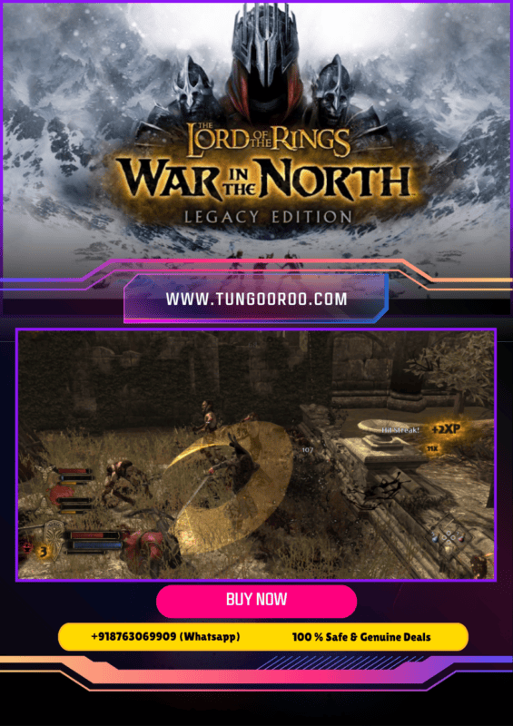 The Lord of the Rings: War in the North Legacy Edition key art showing Eradan, Andriel, and Farin battling Agandaûr’s forces in a dark co-op action RPG set in Middle-earth with cinematic combat and loot-driven progression. 4k