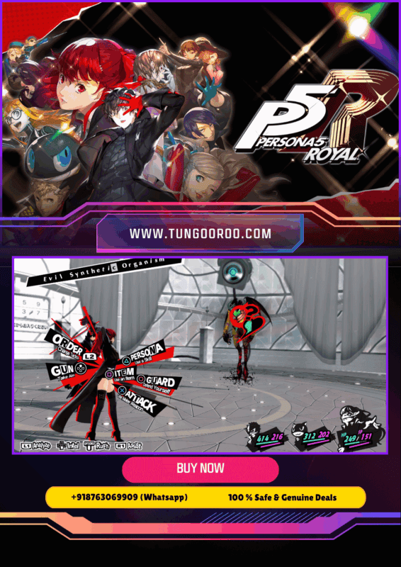 Download Persona 5 Royal key art featuring the Phantom Thieves in stylish heist gear battling Shadows in a vibrant turn-based JRPG with social sim elements and cinematic story. 4k